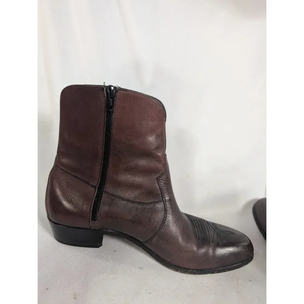 Florsheim Brown Leather Ankle Boots Zip Zipper Round Toe Flexible Insole 10.5 D